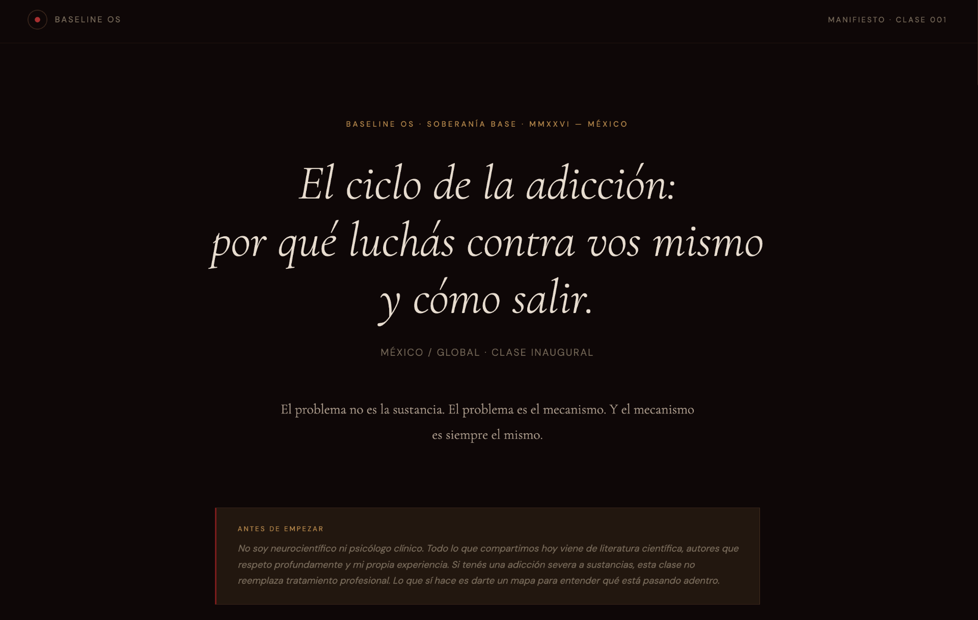 Clase 001 Baseline · El ciclo de la adicción